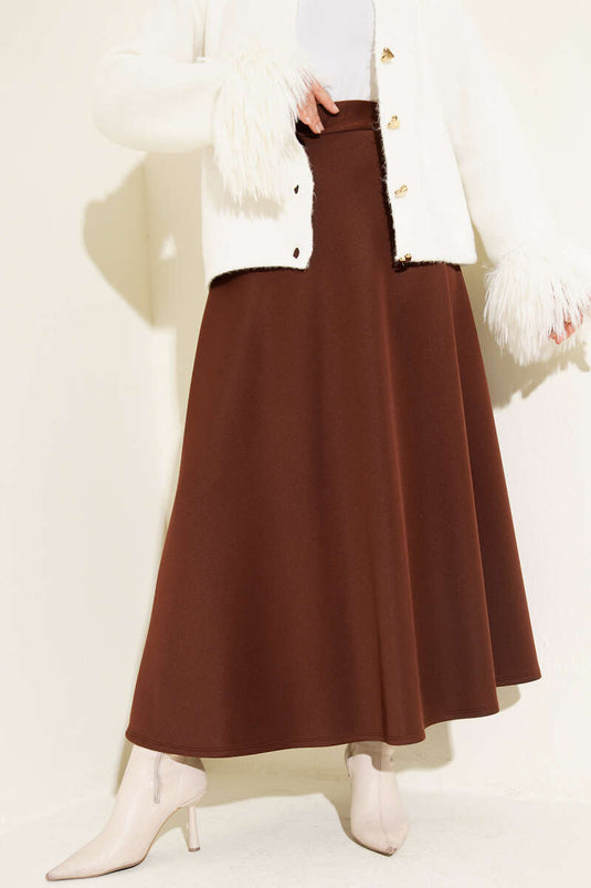 تنورة جرس عالية الخصر بني