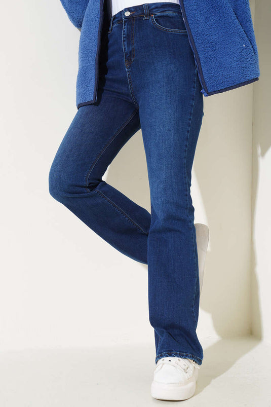 Pantalon Flare Taille Haute Bleu Foncé