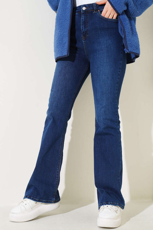 Pantalon Flare Taille Haute Bleu Foncé