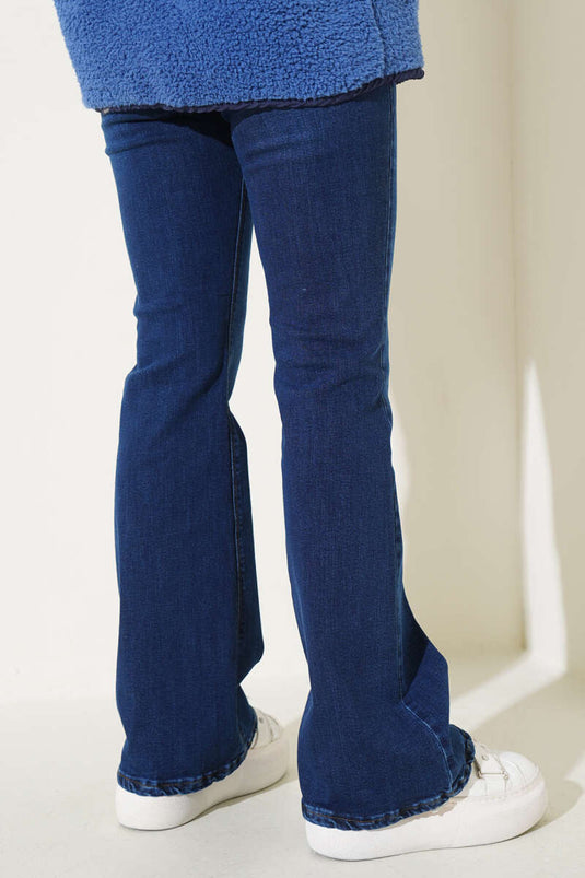 Hoge taille broek met klokbodem, donkerblauw