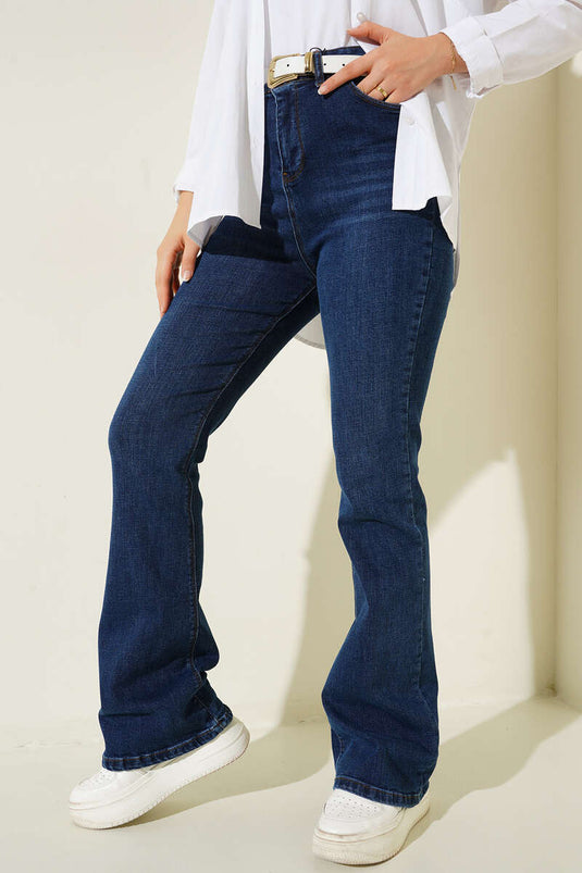 Pantalon Flare Taille Haute Bleu Marine