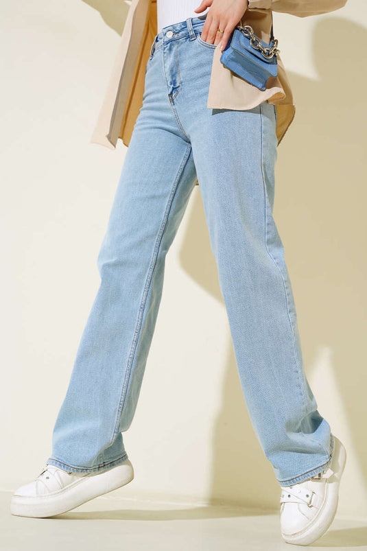 Hochtaillierte Palazzo-Jeans in hellem Denim