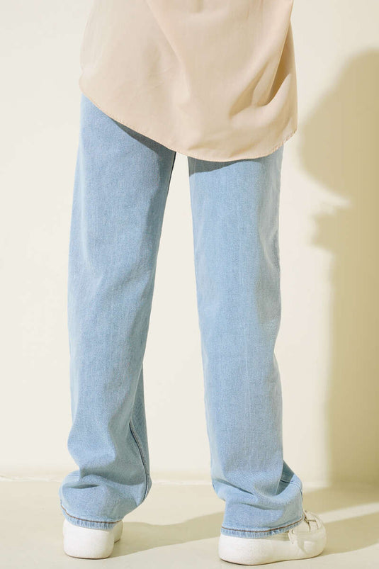Hochtaillierte Palazzo-Jeans in hellem Denim