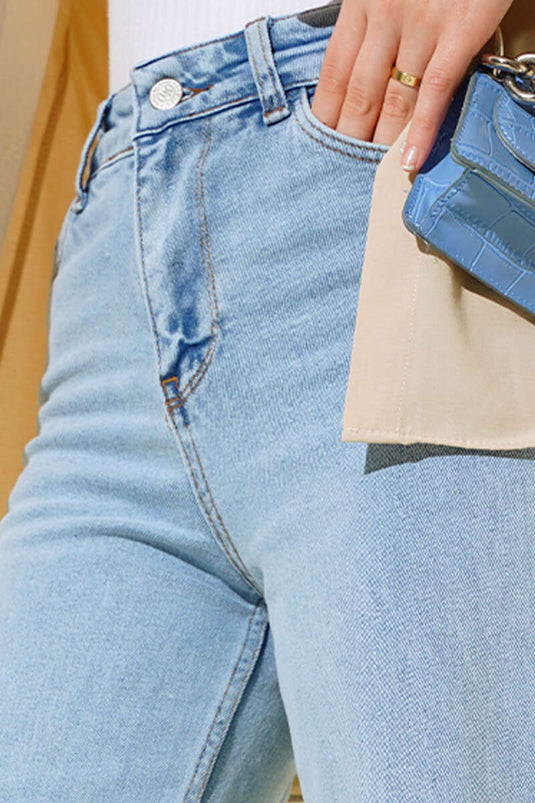 Hochtaillierte Palazzo-Jeans in hellem Denim