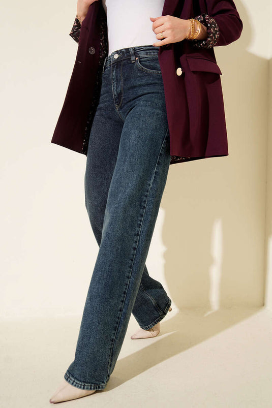 Pantalon Palazzo en Jean Taille Haute Teinte Verte