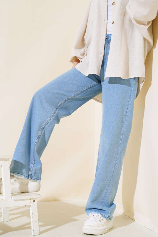 Jean palazzo taille haute bleu glacier