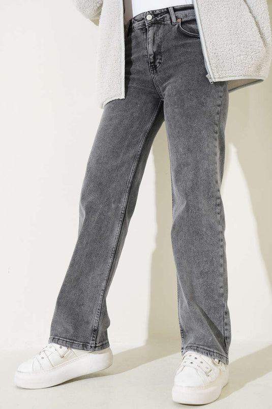 Pantalon Palazzo Taille Haute Gris Foncé