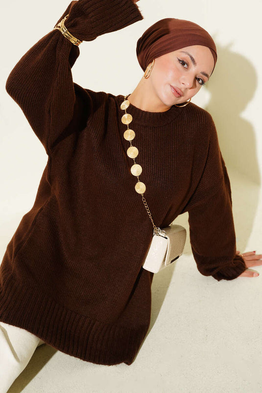 Yumoş Geniş Kollu Kazak Kahve