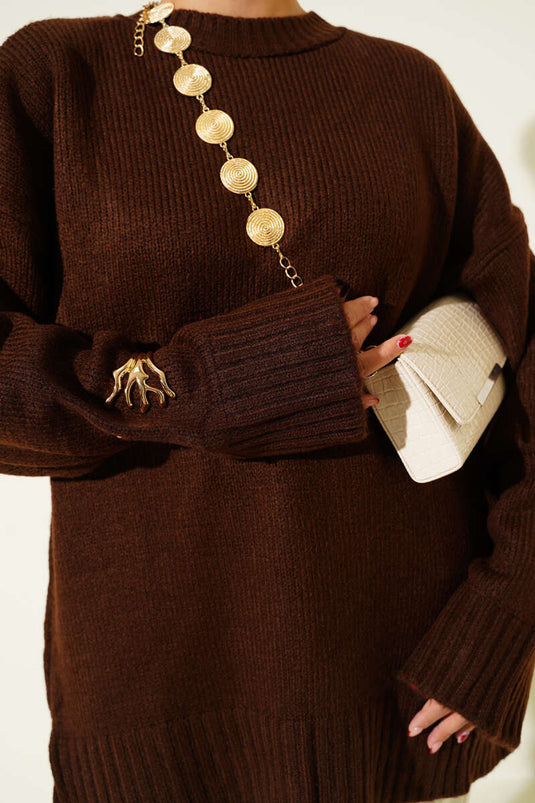 Yumoş Geniş Kollu Kazak Kahve