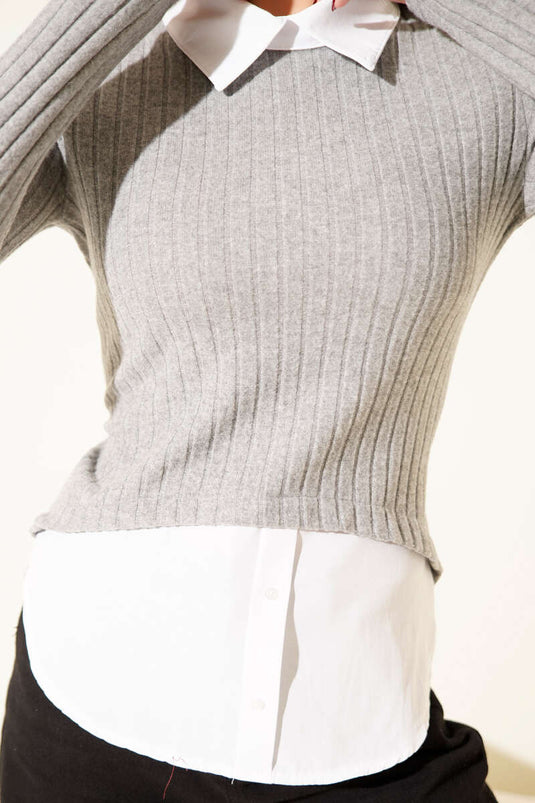 Soft Shirt Detail Blouse Grey