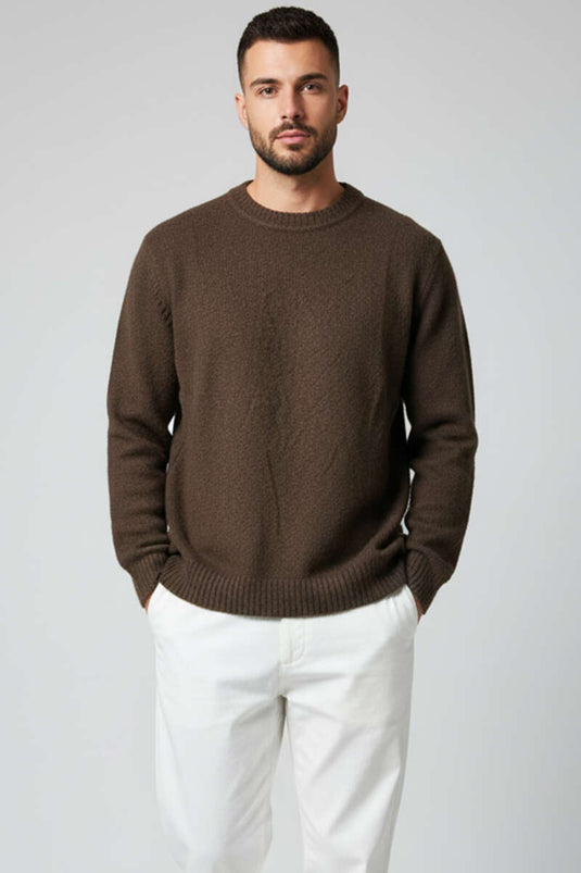 Yumoş gebreide herentrui, koffiekleur
