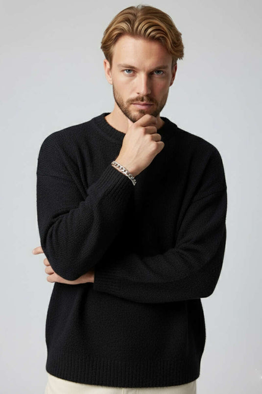 Schwarzer Yumoş Strickpullover für Herren