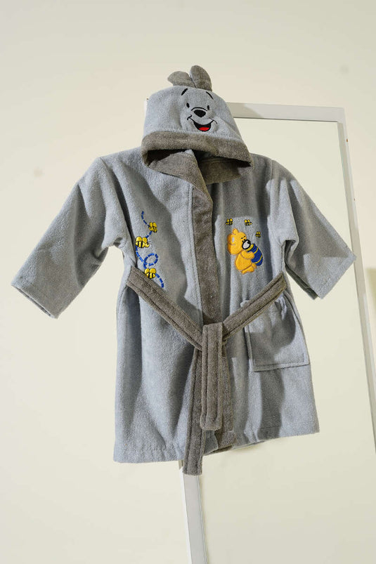 Peignoir enfant à capuche en tissu doux motif ourson Winnie l'Ourson gris