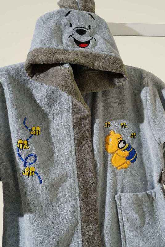 Peignoir enfant à capuche en tissu doux motif ourson Winnie l'Ourson gris