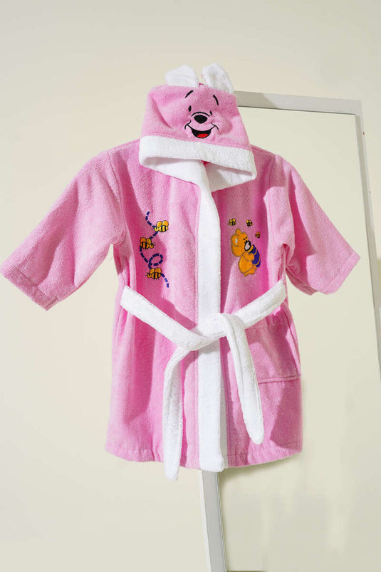 Accappatoio per bambini con cappuccio Pooh Orsetto a tessuto morbido Rosa