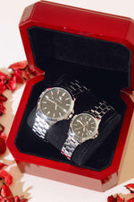 Montre-bracelet pour couple amoureux à cadre rond, argent
