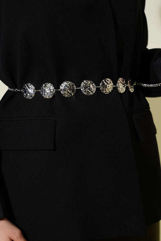 Round Decorative Metal Chain Belt Silver