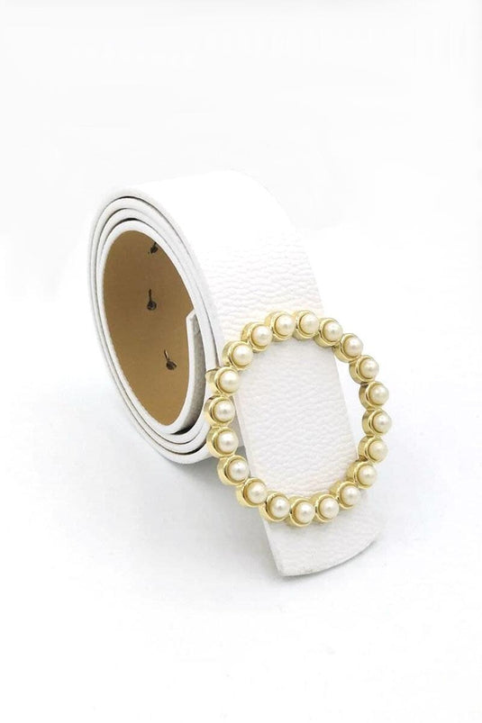 Ceinture blanche avec boucle ronde en perles