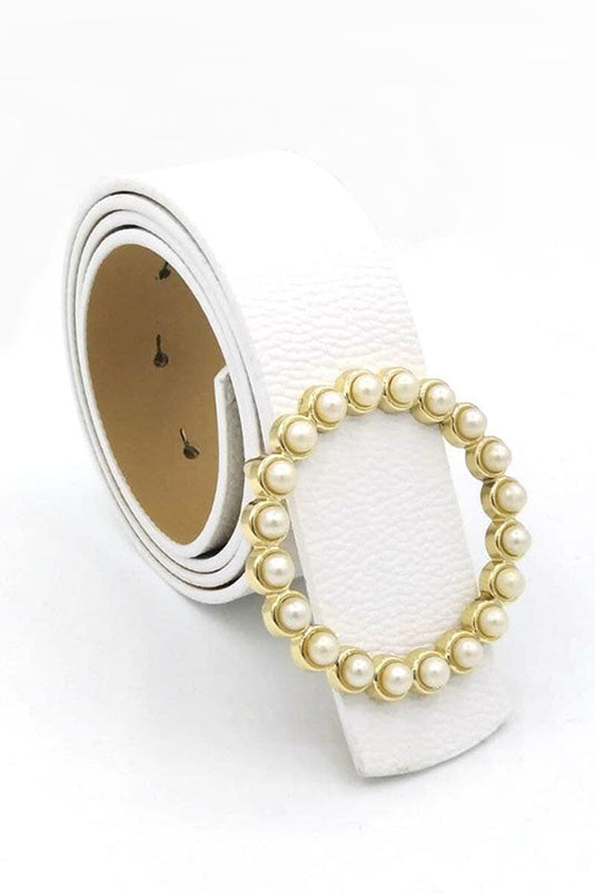 Ceinture blanche avec boucle ronde en perles