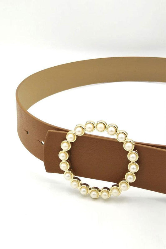 Ceinture beige avec boucle ronde en perles