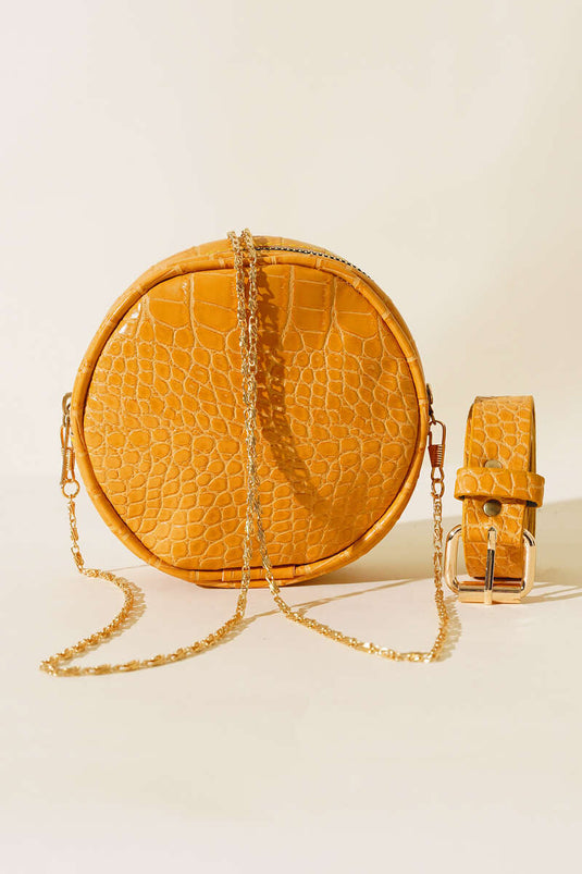 Mini Sac Banane Rond Crocodile Moutarde