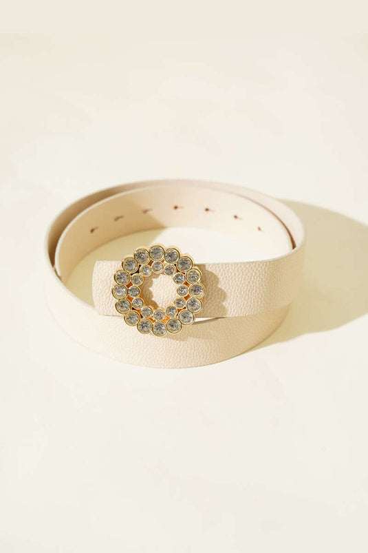 Ceinture épaisse avec boucle ronde en pierre, beige