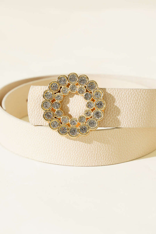 Ceinture épaisse avec boucle ronde en pierre, beige