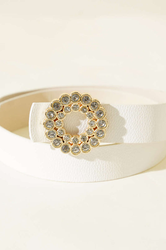 Ceinture épaisse avec boucle ronde en pierre, blanche