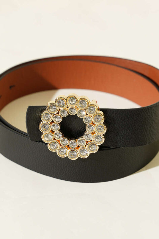 Ceinture épaisse avec boucle ronde en pierre, noire
