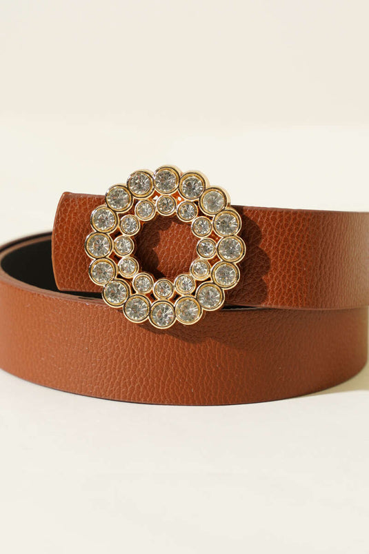 Ceinture épaisse à boucle pierre ronde couleur tabac