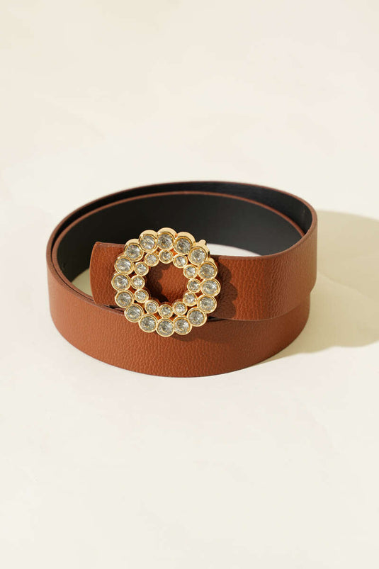 Ceinture épaisse avec boucle ronde en pierre, couleur fauve