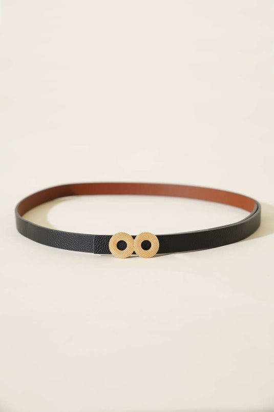 حزام رفيع بإبزيم دائري أسود