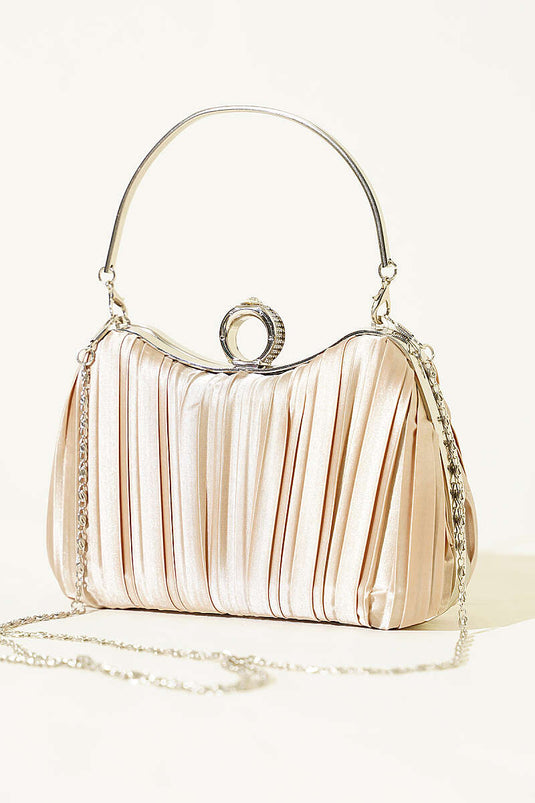 Sac de soirée plissé en satin avec anneau beige