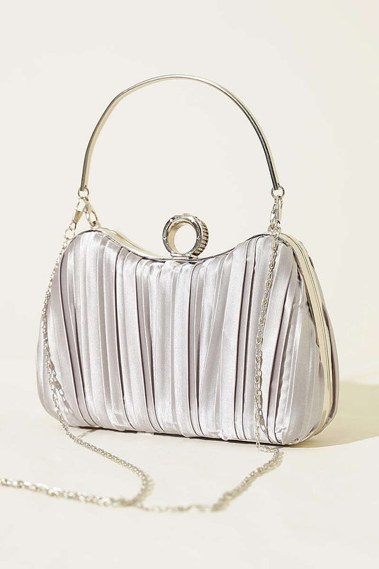 Sac de soirée plissé en satin avec anneau gris