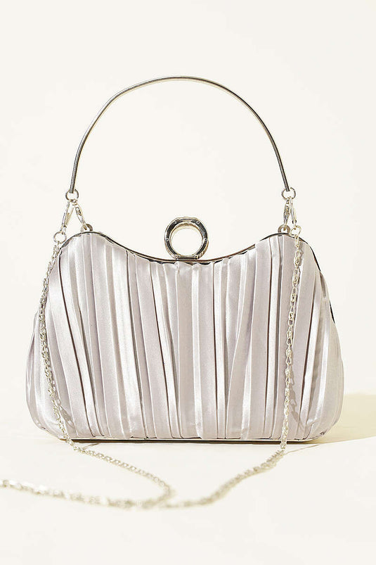 Sac de soirée plissé en satin avec anneau gris