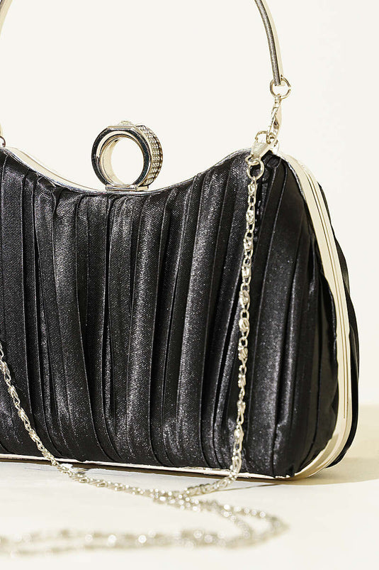 Sac de soirée plissé en satin avec anneau noir