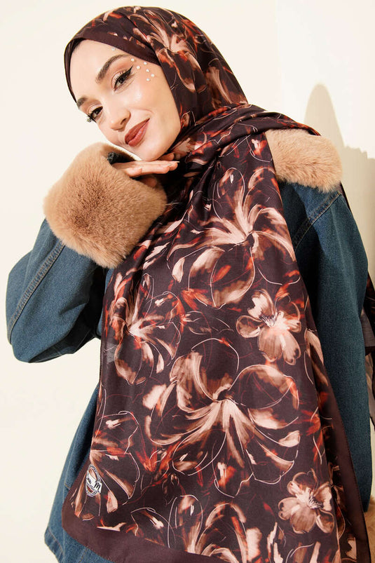 Châle doux à motif Zambak couleur café amer