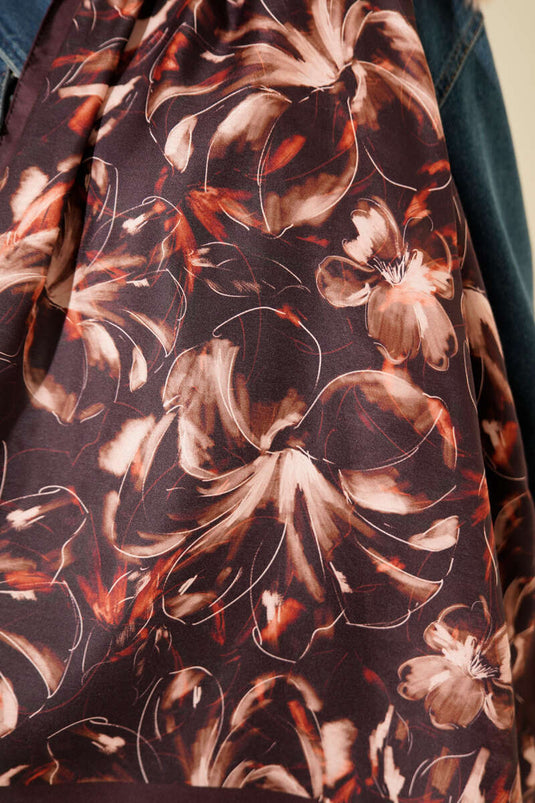 Châle doux à motif Zambak couleur café amer