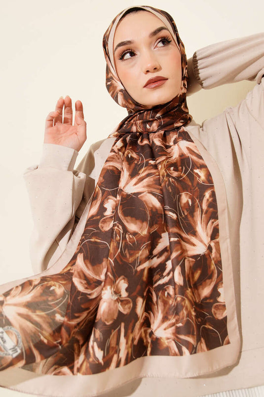 Zambak Pattern Soft Shawl Beige