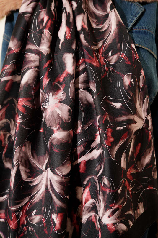 Zambak motif doux châle noir vison