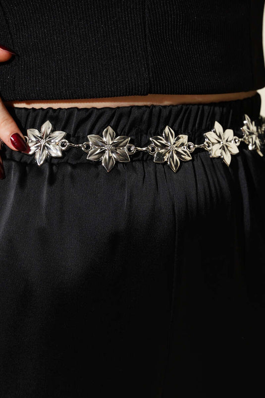 Lily Patterned Chain Belt Silver