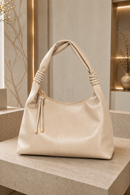 Sac à main et à épaule Zarif avec détails froncés beige