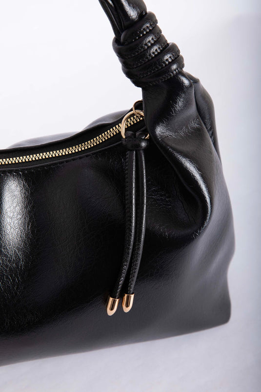 Elegant Gathered Detail Hand & Shoulder Bag Black