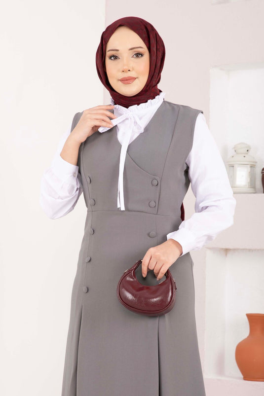 Ensemble duo Zarif Chemise & Robe à boutons Gris