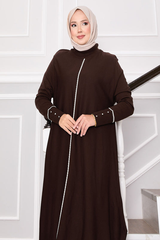 Tunique élégante en tricot Mevlana à rayures pailletées marron