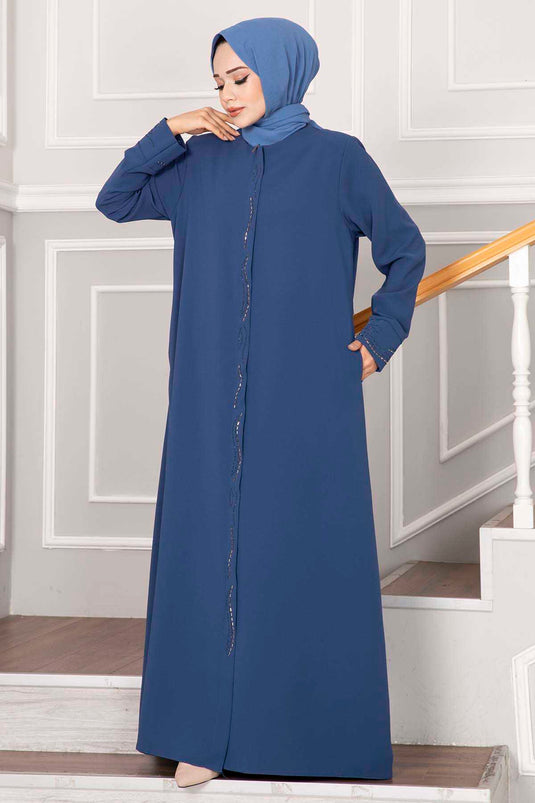 Abaya Hijab élégante avec détails en pierre indigo