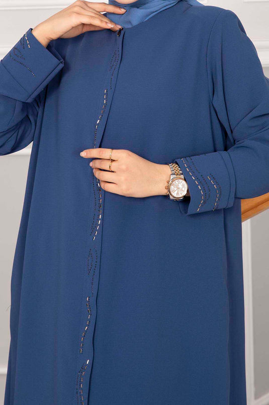 Eleganter Hijab Abaya mit Steinverzierung in Indigo