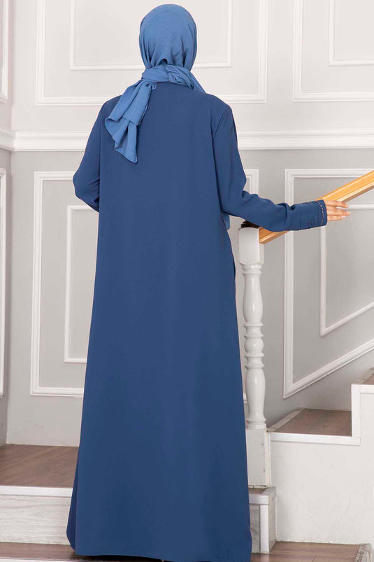 Eleganter Hijab Abaya mit Steinverzierung in Indigo