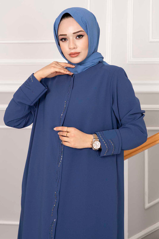 Eleganter Hijab Abaya mit Steinverzierung in Indigo