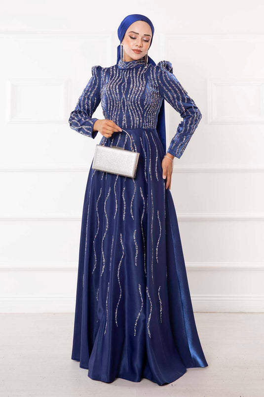 Elegante abito da sera Hijab ricamato in pietra Saks